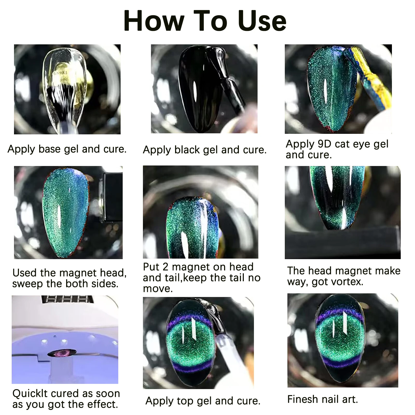 BCOL 9D Cat Eye Semi Permanent Gel Nail Art Polish Starter Kit Soak Off UV LED Custom Private Label 6Color Cruelty Free Magnet