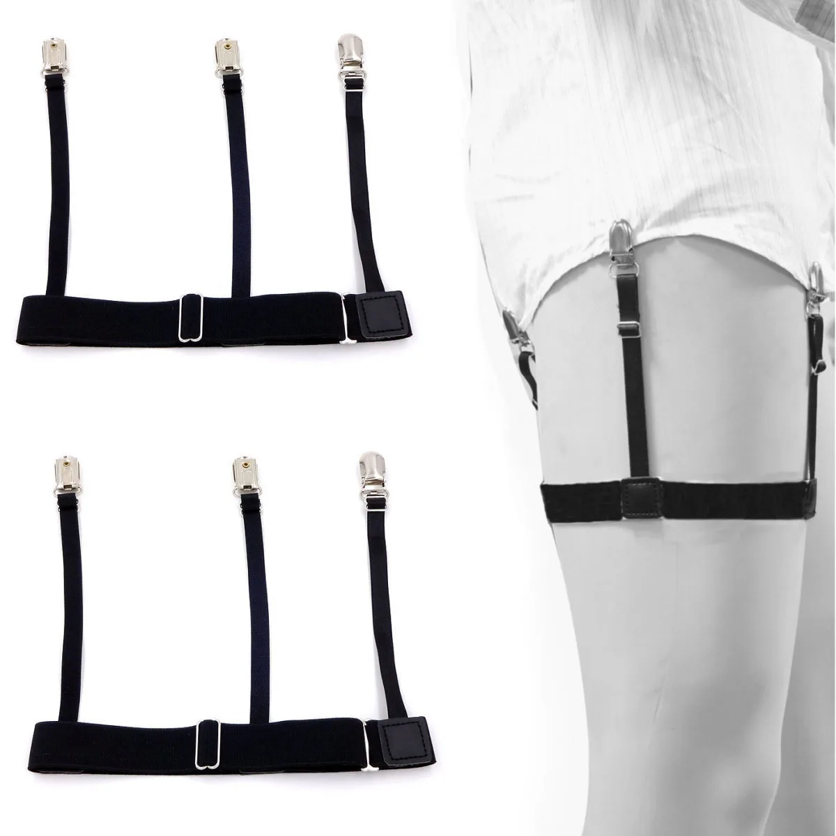 Easy to Wear & Keep Shirts Tucked Non-slip Clips Locking Adjustable Elastic Shirt Garters for Dress