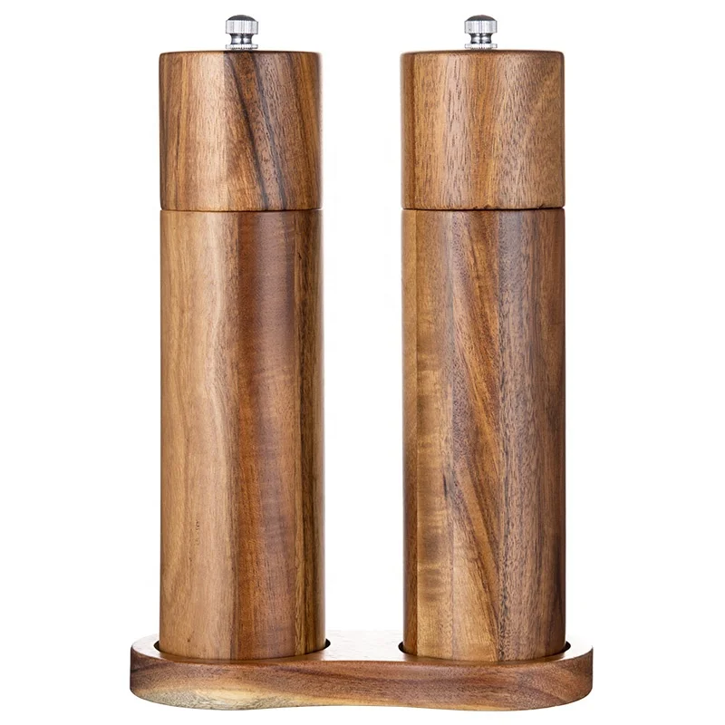 kitchen custom wooden black pepper spice shakers acacia wood salt mill pepper grinder set with tray and cleaning brush