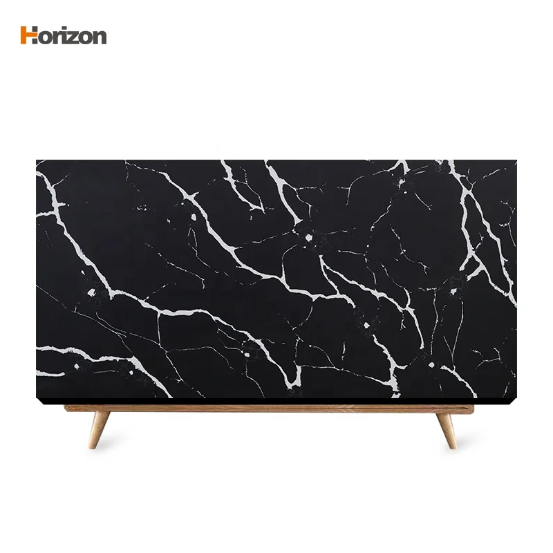 Horizon популярный ShanDong Huifeng гранитный акриловый кухонный однотонный зеркальный черный кварцевый столешница для кухонного
