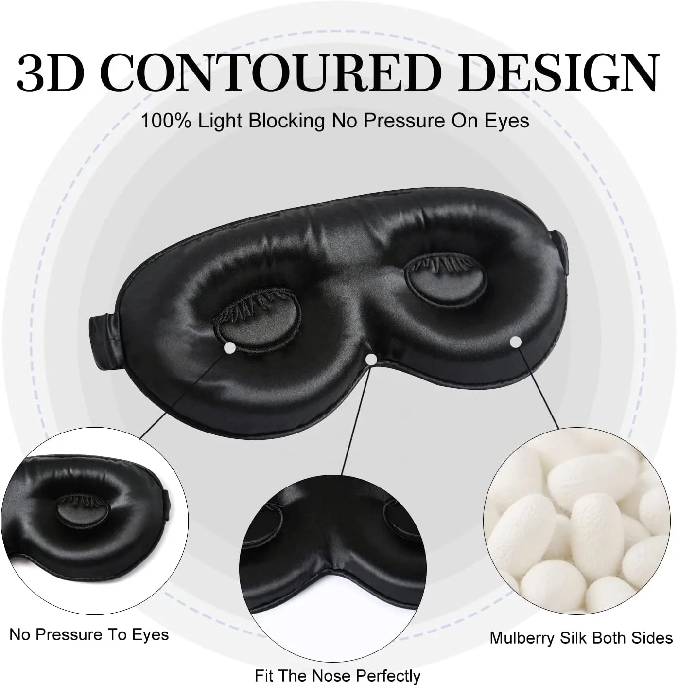 Moonight Sleep 22 MM Silk Eye Mask for Sleeping Padded  Eye Lash Extensions 3D Deep Contoured Eye Covers Cup Blindfold