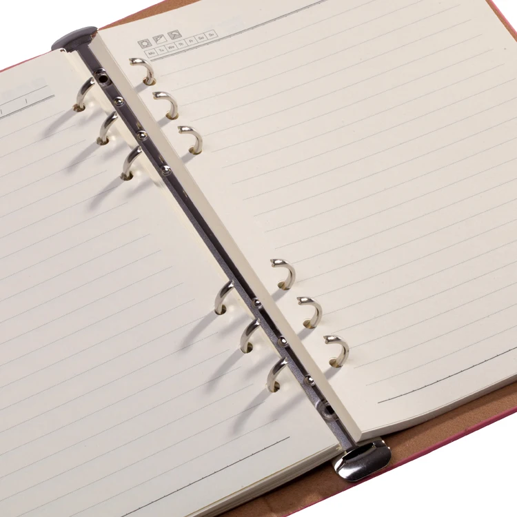  custom hardcover pu leather cover office supplies dotted grid line 6 ring a5 binder loose-leaf journal