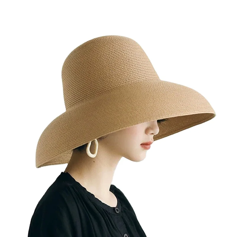 Hepburn style summer beach hats women fashion sun visor floppy brim wholesale straw hat