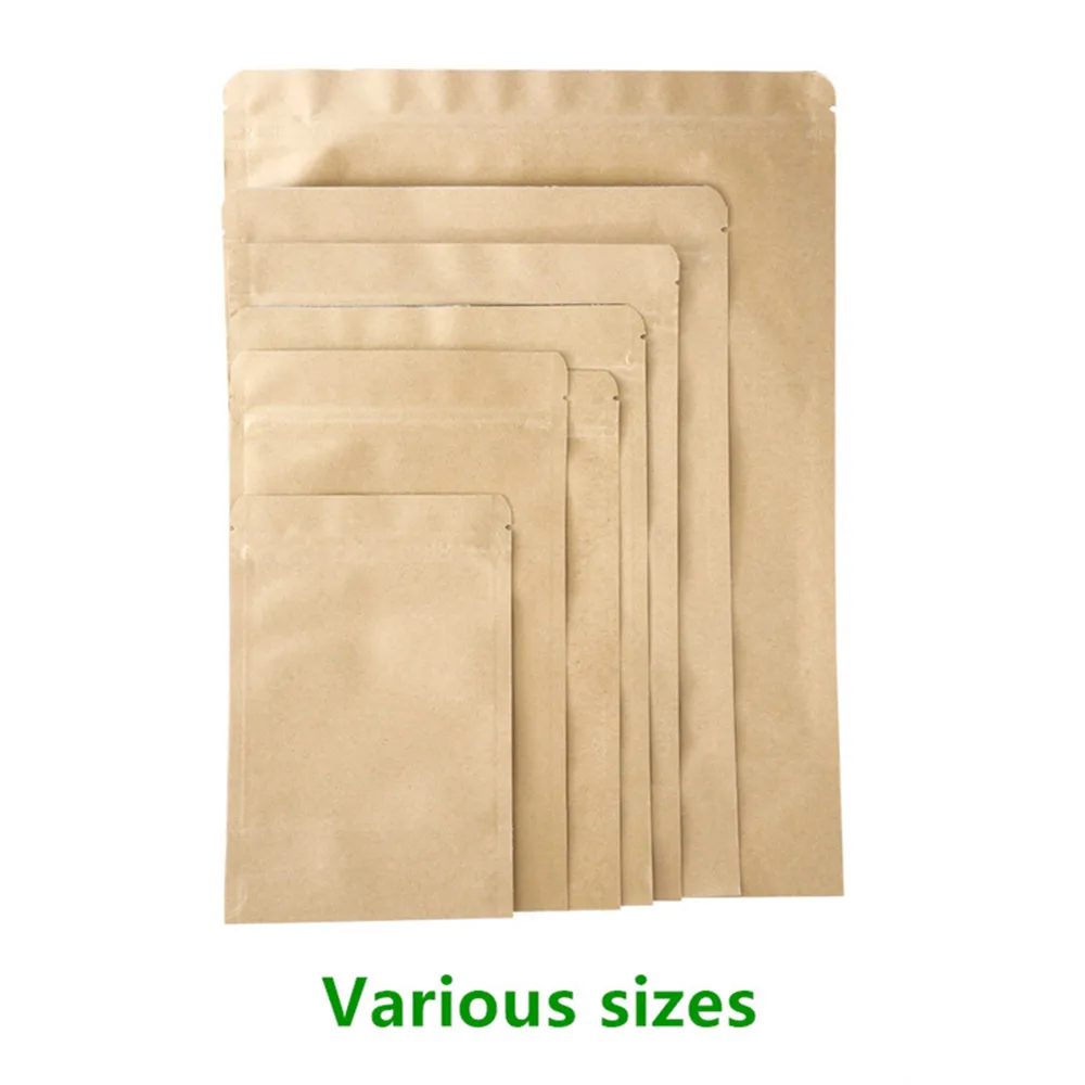 Stand Up Kraft Paper Zip Lock Bags With Inner Aluminum Foil - Food Grade Zipper Self Sealing Pouches Snacks Tea Package