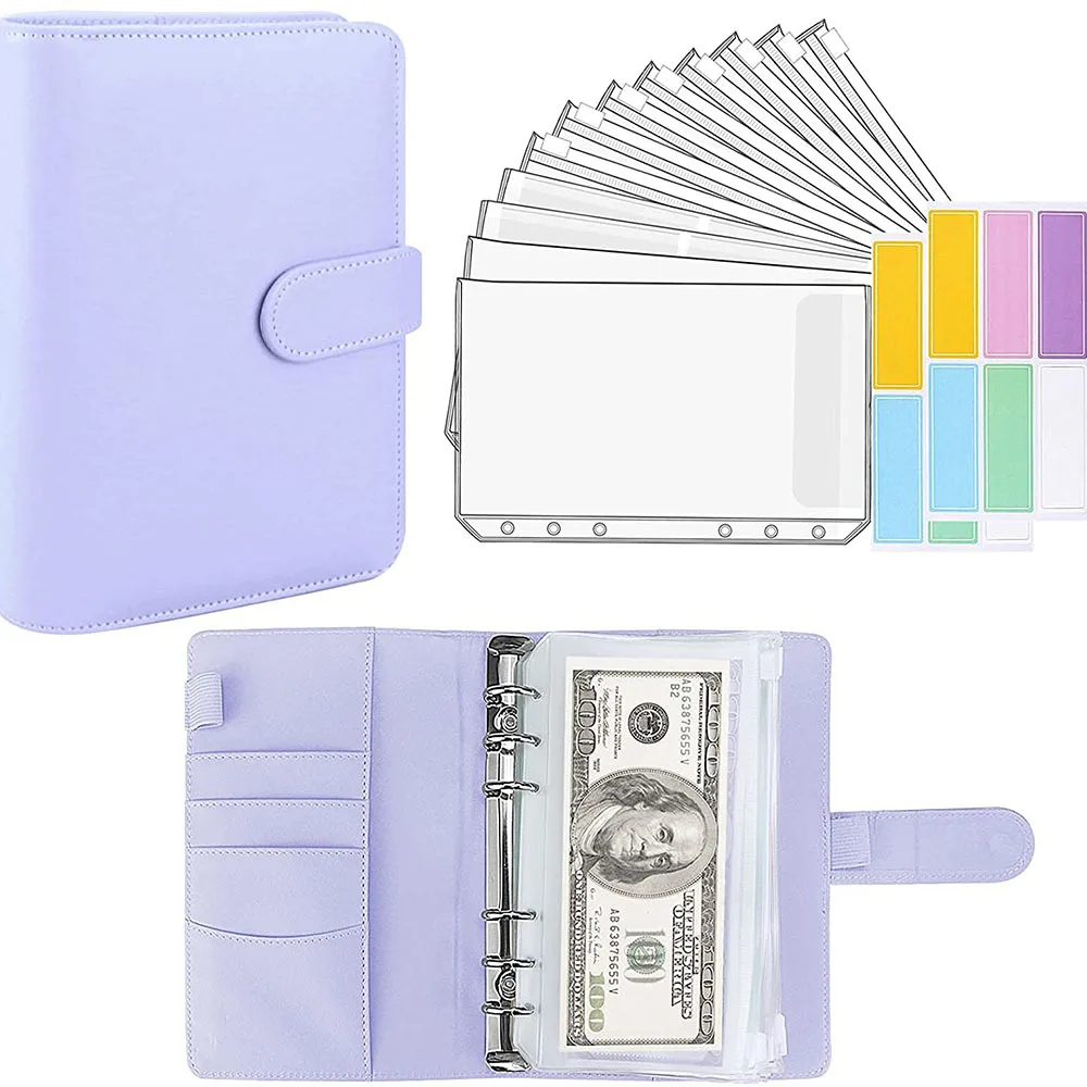 LABON A6 Binder Budget Planner Notebook Covers Folder A6 Size 6 Hole Binder Pockets Plastic Binder Zipper Money Saving Envelope