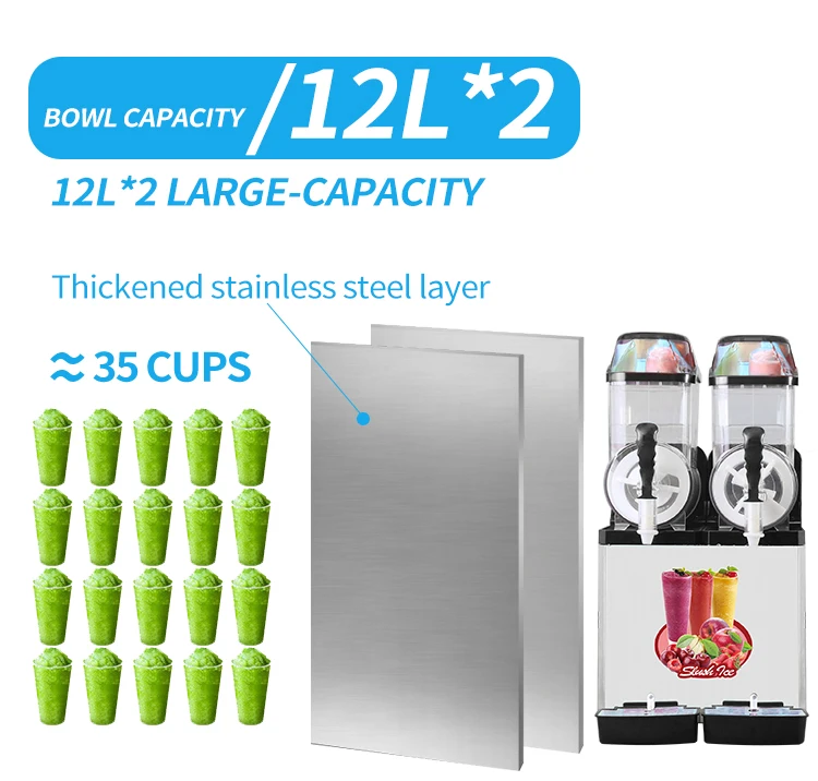 Double cylinder  Commercial CE Certificate Snow Melting Ice Smoothies Granita Slush Machine