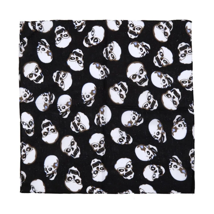 European and American hip-hop street dance skull square scarf cotton unisex dressed headscarf Halloween print headscarf