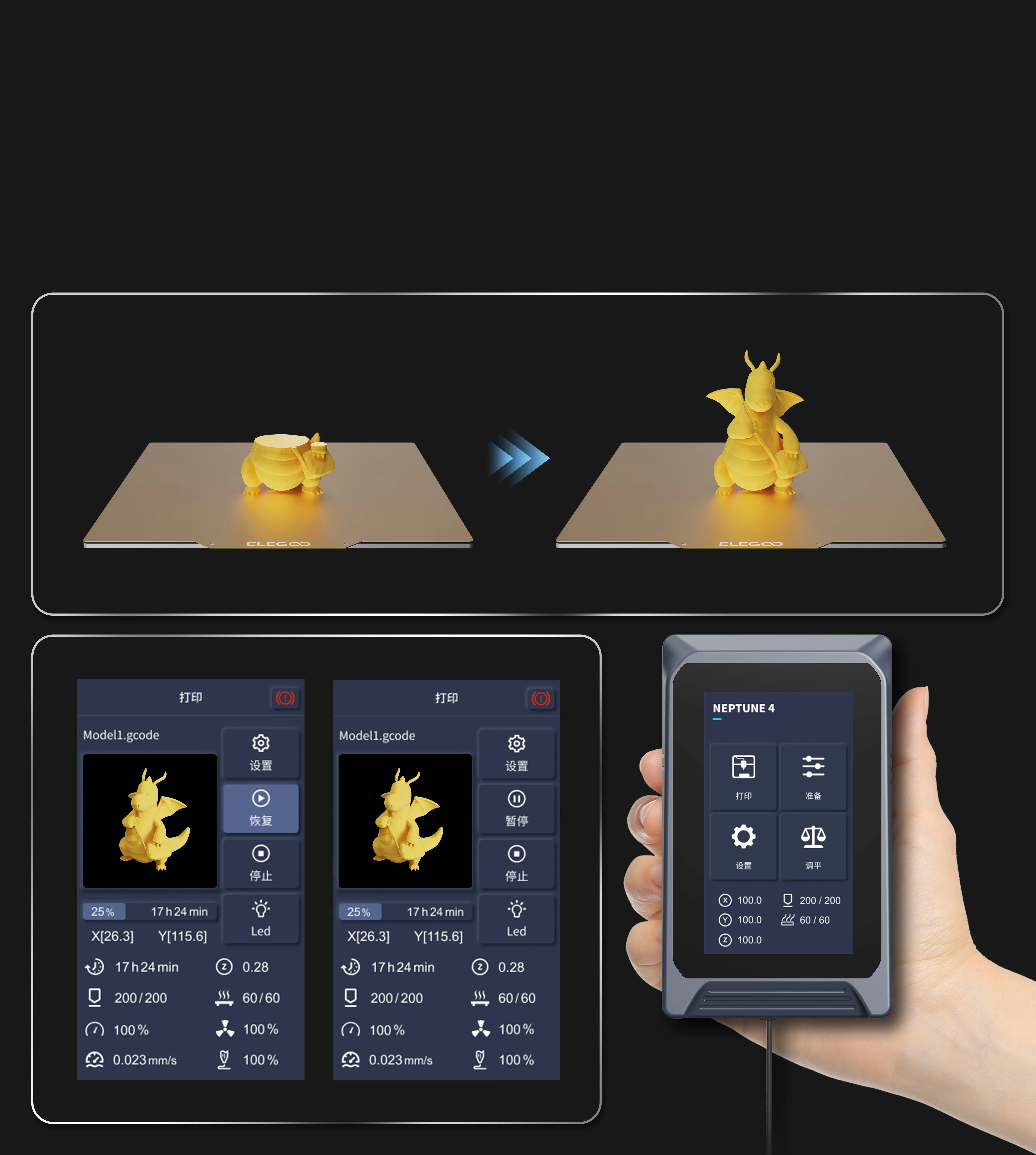 ELEGOO Neptune 4 FDM 3D Printer with Up to 500mm/s High-Speed Printing Size of 225x225x265mm /8.85x8.85x10.43 Inches