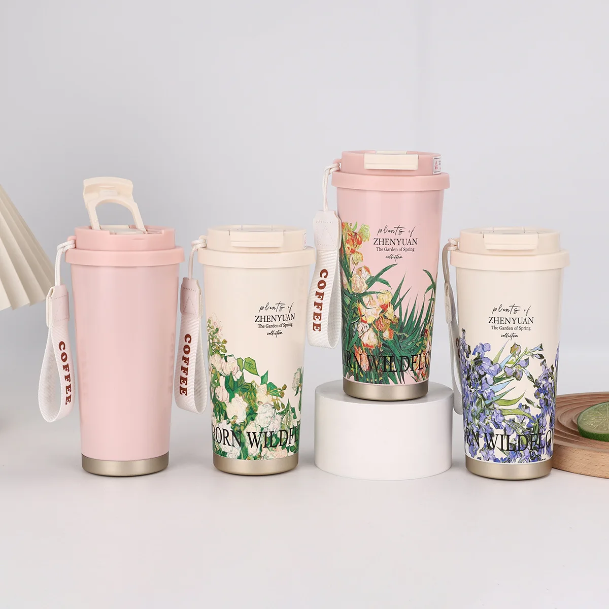 Seaygift 2024 newest travel portable Irises gardenia flower stainless steel vacuum insulated thermos coffee tumbler cup mugs