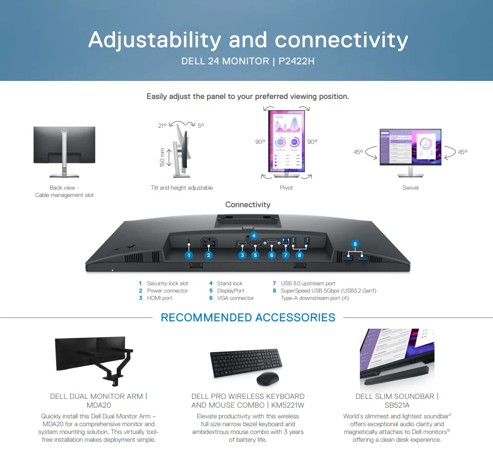 Original New Dell Monitor P Series 24 inch 27 inch P2422H P2722H P2222H P3223DE P2423 P2422HE 24 inch Monitor LED Backlight