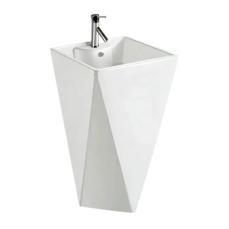European Modern Sanitary Ware Elegant Floor Standing One-Piece Ceramic Hand Wash Basin White Artistic Pedestal Sink for Bathroom