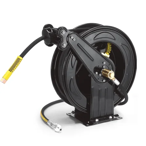 Retractable high pressure steel braided spring recoil hose reel grease oil