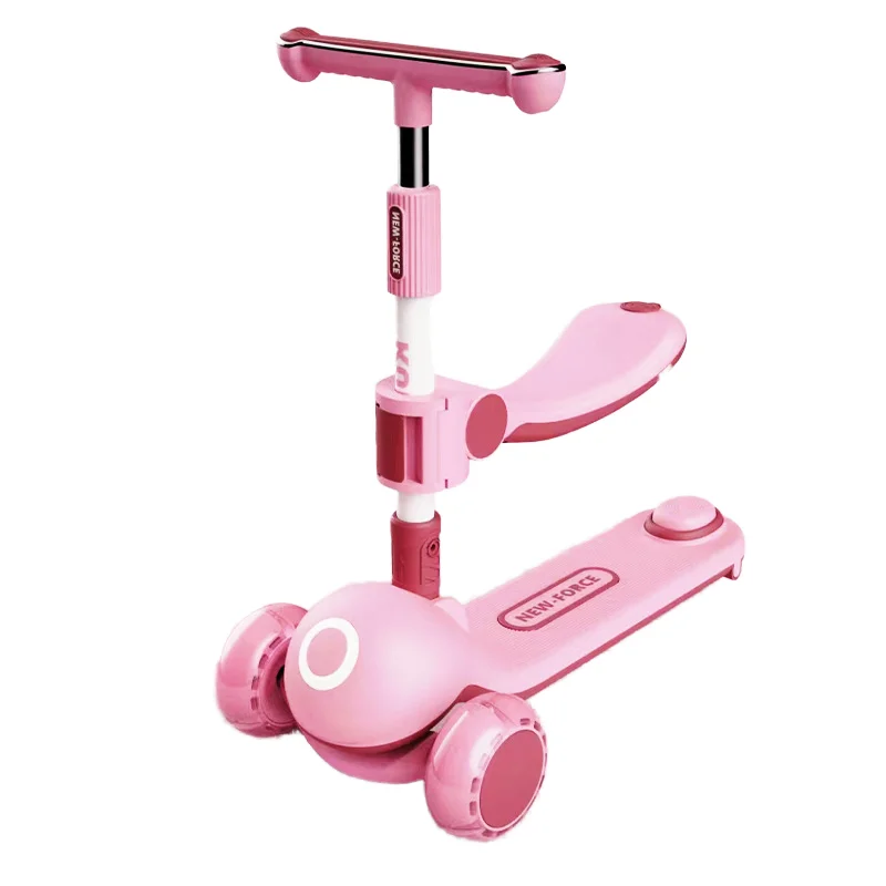 Multifunctional 3-Wheel Foldable Foot Kick Scooter for Kids Removable Seat Adjustable Height Light PU Balance Bike