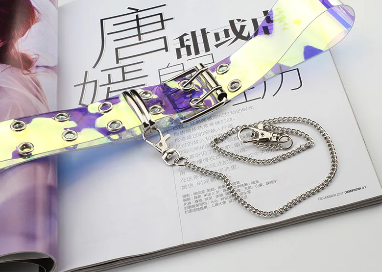 New Fashion iridescent transparent belt punk style chain decoration double row hole decorative PVC for