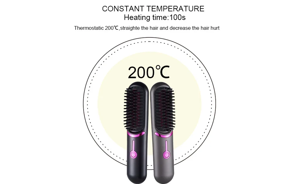 2024 hot sales Rechargeable Portable Negative Ion Professional Portable Wireless Usb Travel Cordless Hair Straightener Brush