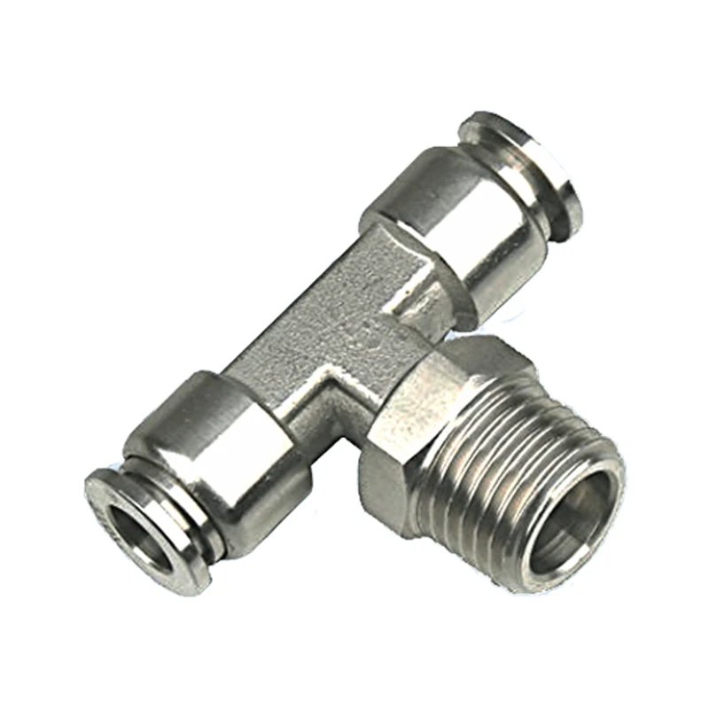 3 Way T Shape External Threaded Male Thread Stainless Quick Connect Tube Fittings 10mm Stainless Steel Pneumatic Pipe Fittings