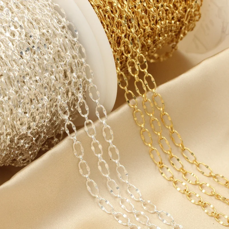 14K Gold Filled Hammered Oval Cable 3mm Chain Necklace Peanut Rectangle Link Chain Tarnish Resistant DIY Jewelry Findings