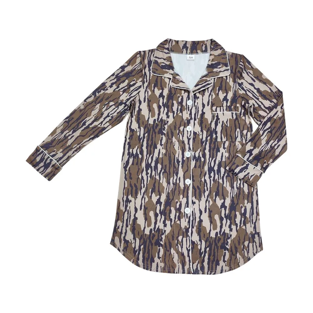 GT0696 Casual Female Army Green Camouflage Long Sleeve Top Cotton Western Clothes with Animal Pattern for Adults