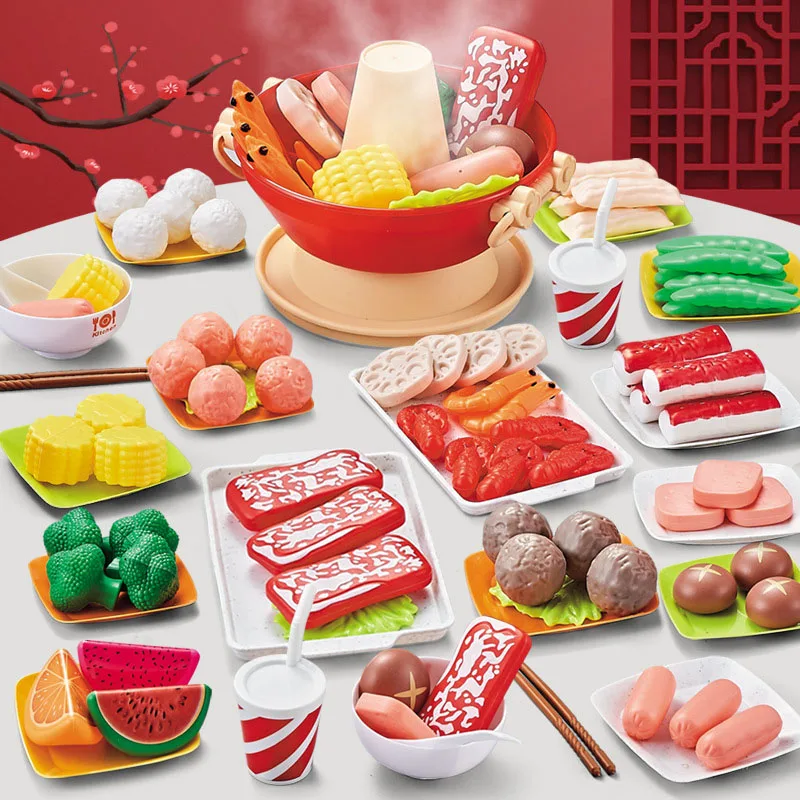 Amazon Hot Sale Surround Stove Hot Pot Play House Toy Girl Kids Mini Simulation Hot Pot Toy Kids Kitchen Emulation Food Set Toy