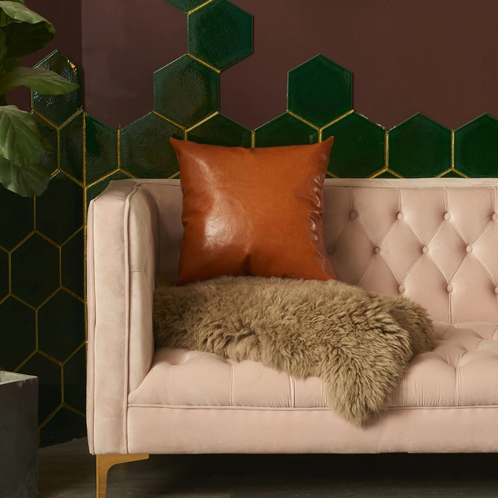 
Square Pillow Case Faux Leather Throw Pillow Case Cushion Cover for Home Office Car Decoration 