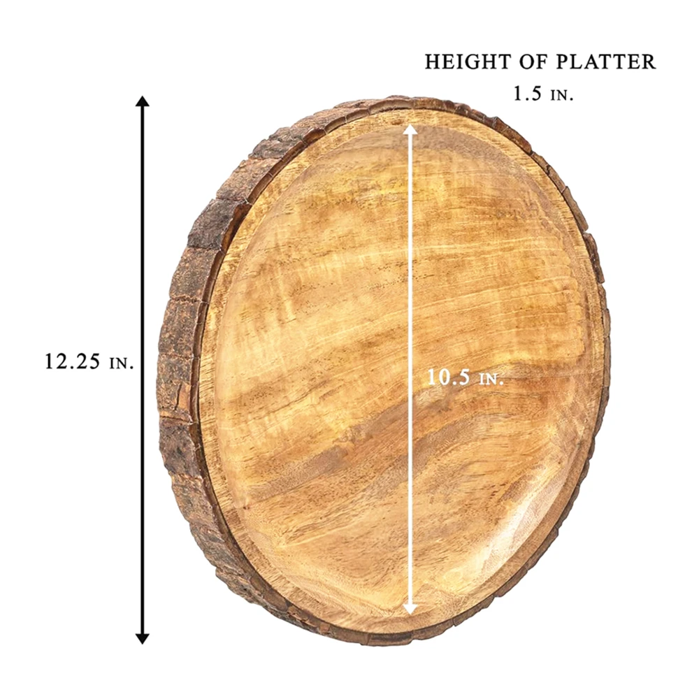 Custom round Wood Pizza Platter Wooden Serving Board Tree Bark Edges Dishes Plates Home Party Use Pack Wooden Serving Boards