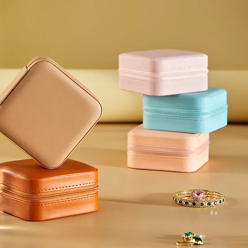 PU Leather Portable Jewelry Gift Box Travel Jewelry Earrings Bracelet Necklace Ring Box Small Women Storage Custom Packaging Box