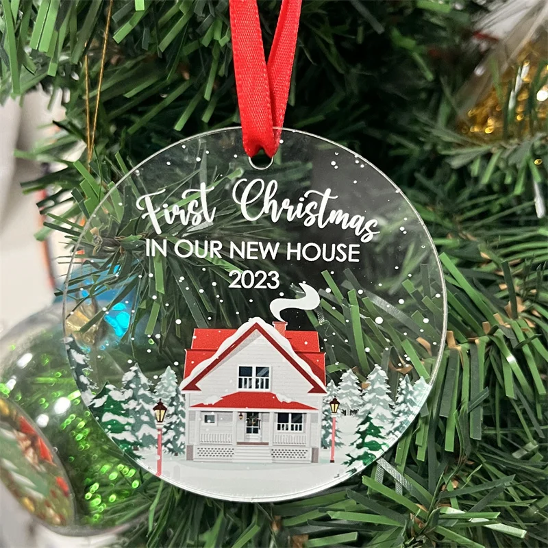 Custom Winter Party Hanging Decoration Diy Christmas Crafts Clear Uv Printing Acrylic Christmas Ornaments