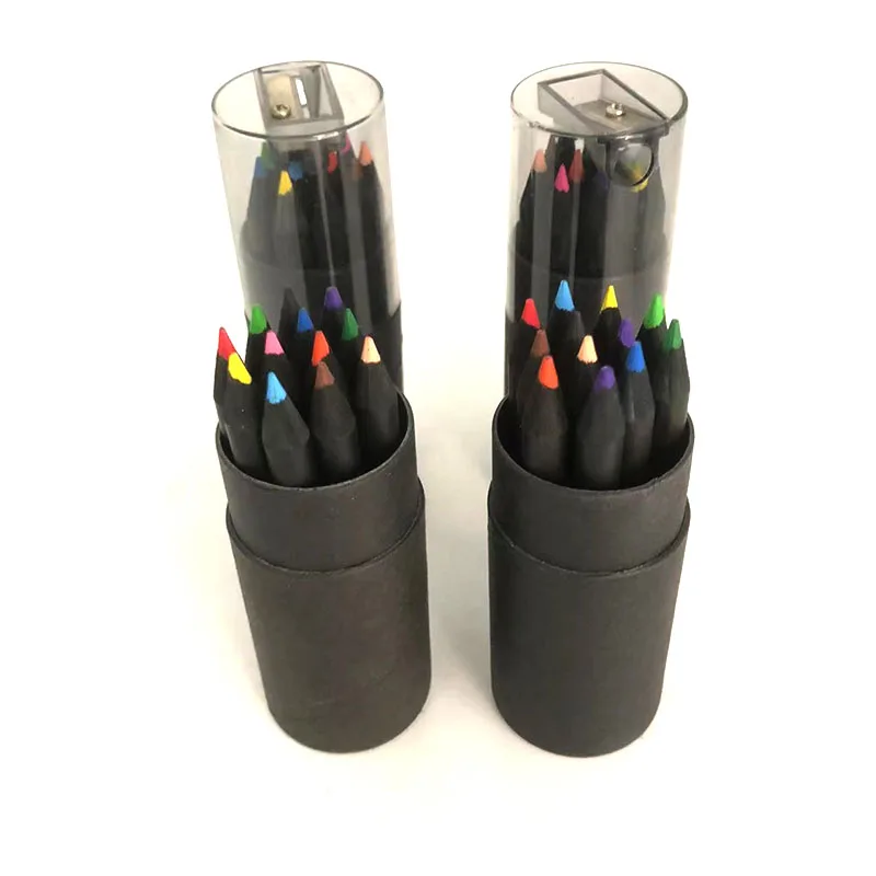 Customized logo 12 Color Mini Pencil Set 3.5' Mini Black Wood Colored Pencil For KIds