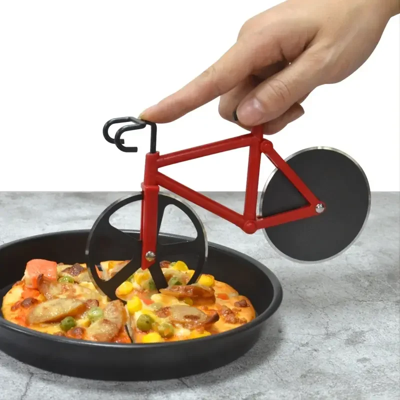 Creativity Bicycle Pizza Cutter Wheel Non-stick Dual Cutting Wheels Stainless Steel Bike Pizza Slicer Bicycle Shape Pizza Cutter