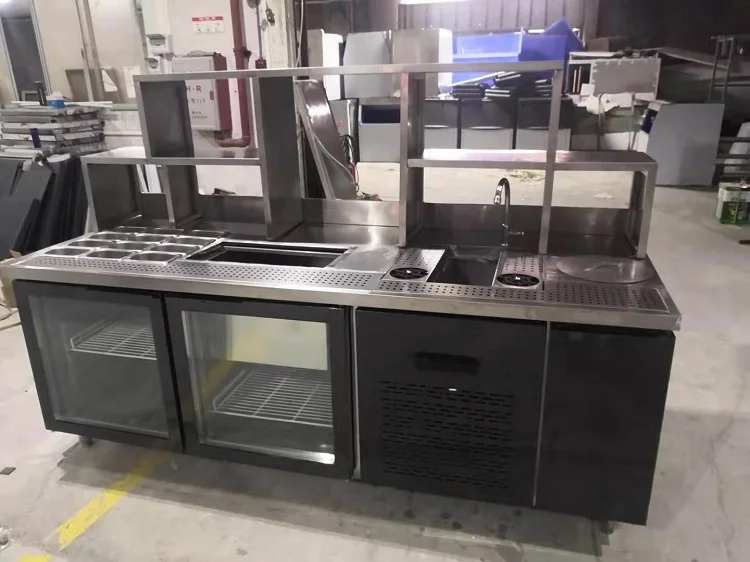 Customized Shelf Stainless Steel Refrigerating 1.5M Bubble Tea Counter Bubble Tea Equipment