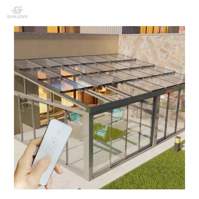Remote controlled motorized Vertical sliding guillotine aluminum window for glass balcony