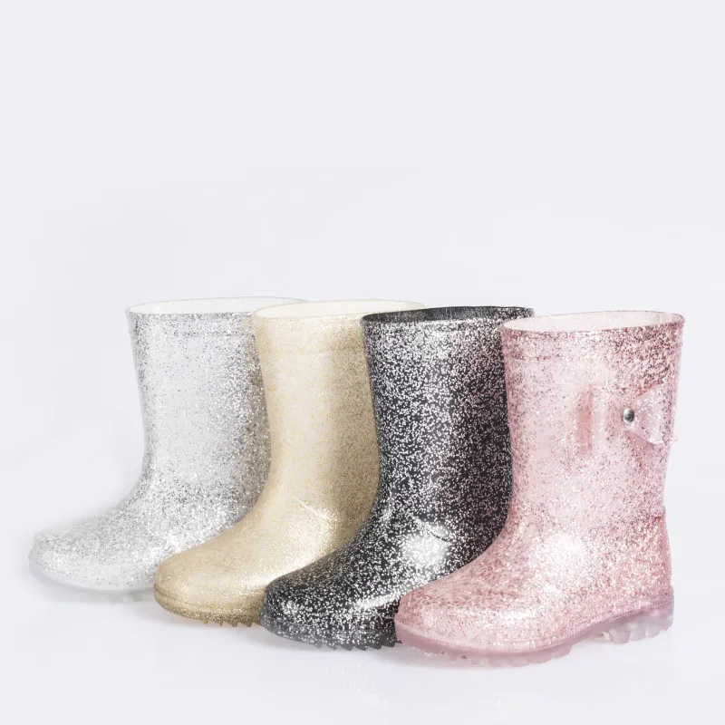 Customized Wholesale Gradient Glitter Pvc Jelly Pink Printed PVC Injection Water Boots For Kids