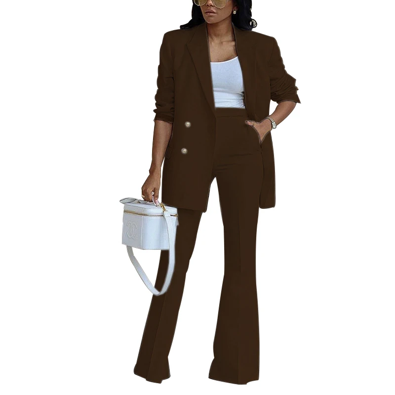 Caiheng blazers ladies women suits business attire casual solid two piece sets clothes blazer set for women office formal