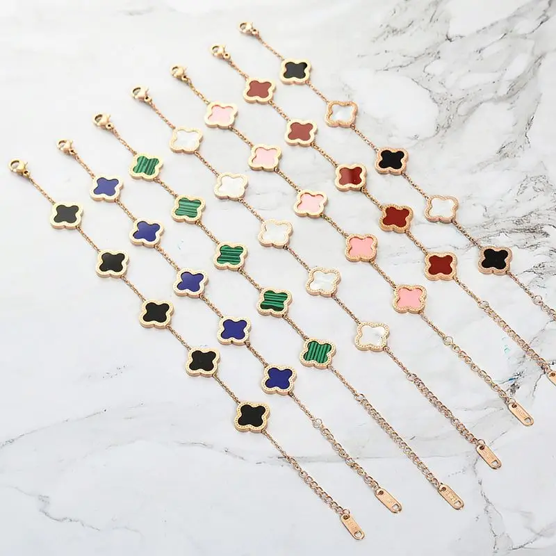 Amazon Hot Sale 18k Gold PVD Plated  Stainless Steel Four Leaf clover Bracelet  Jewelry