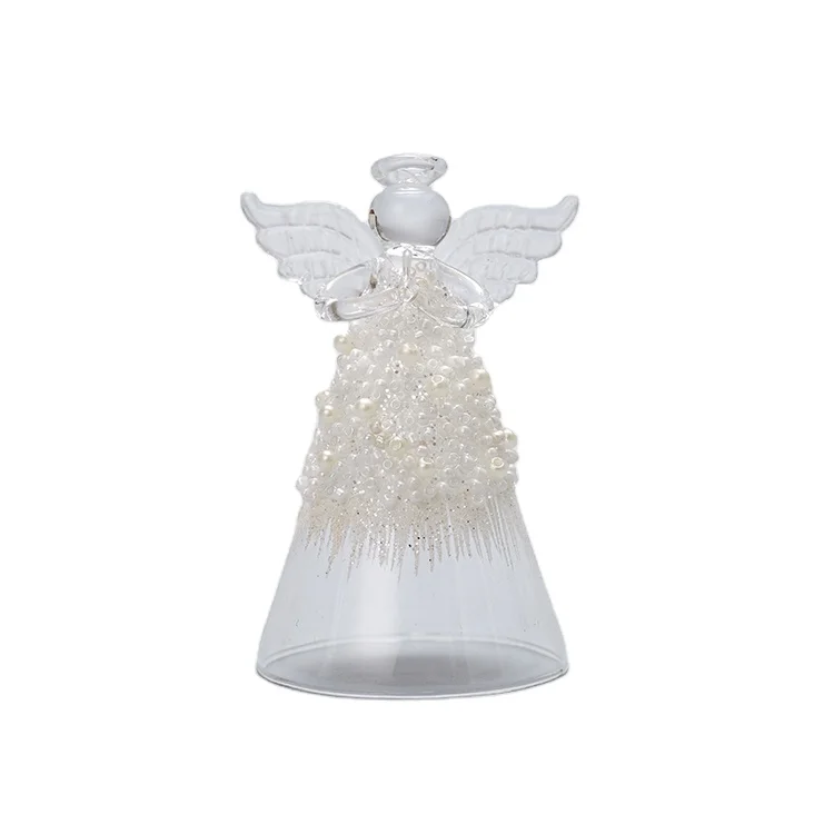 Милые стеклянные фигурки ангелов с блестками оптовая продажа рождественские украшения
