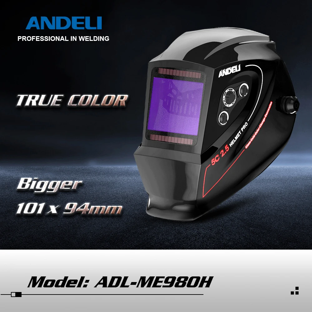 ANDELI Солнечная Авто Затемнение Сварочный Шлем с большим экраном True Color шлифования сварочный шлем ME980H защитный оборудование для