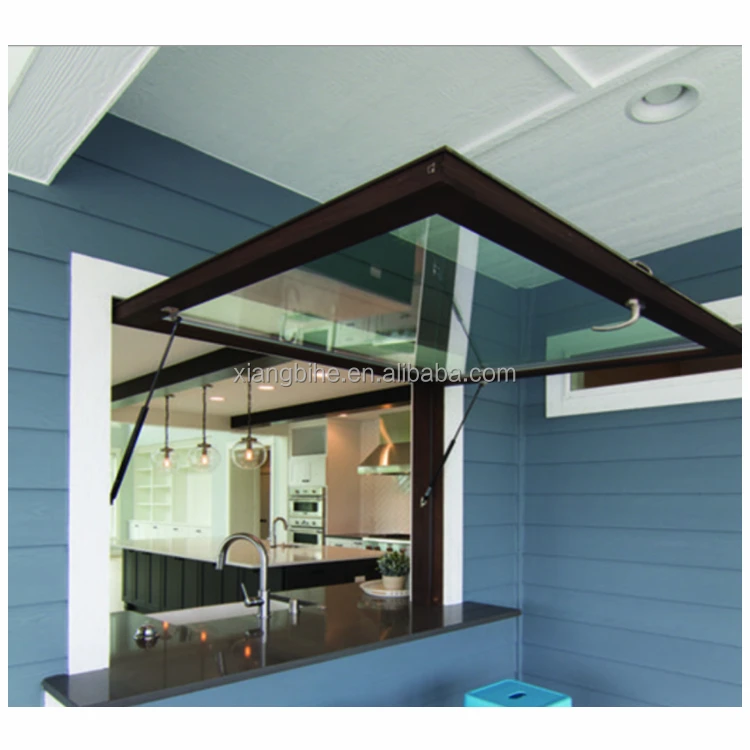 XBH Black Steel Flip Out Window - Transforms Your Kitchen W/one Flip Minimalist Powder Coating Folding Hanging Aluminum Alloy