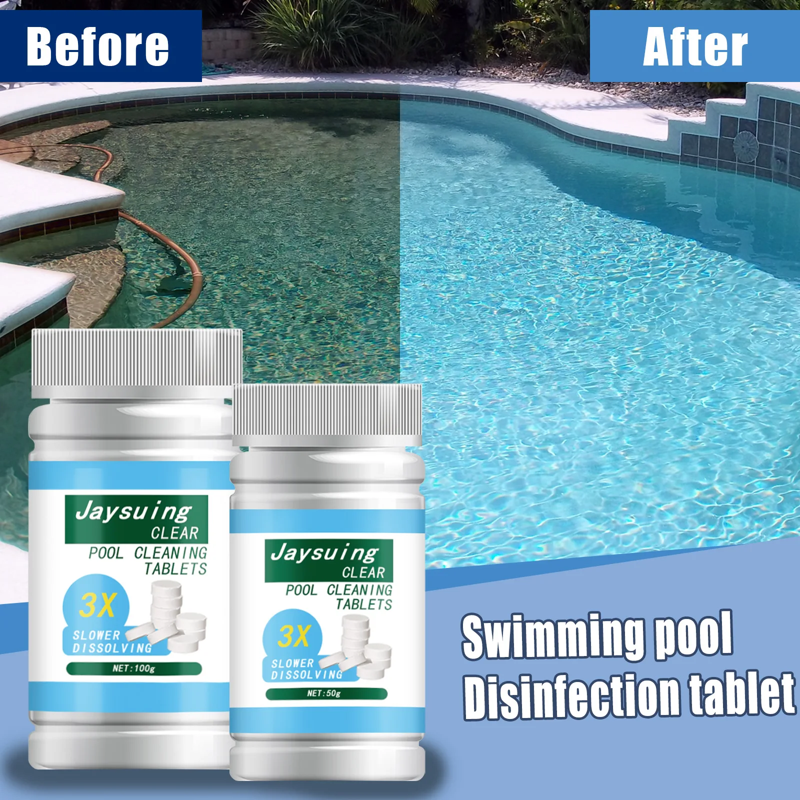 Jaysuing Swimming Pool Effervescent Tablets Multifunctional Pool Cleaning Stains Efficient Removal of Stains Tablet 50g/100g