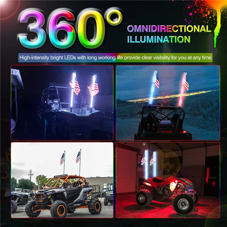 Remote Control Antenna Whips Lamp Accessories RGB 360 Degree Spiral LED Whip Lights for UTV Offroad Vehicle