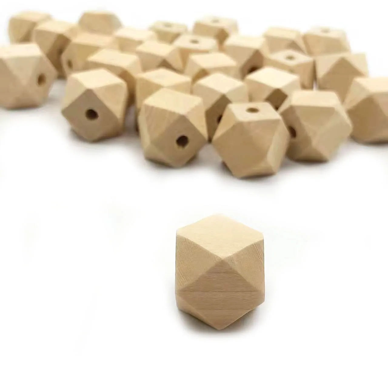 10mm-40mm Natural Finished Octagonal Polygons Wood Beads DIY with Hole for Handmade Necklace