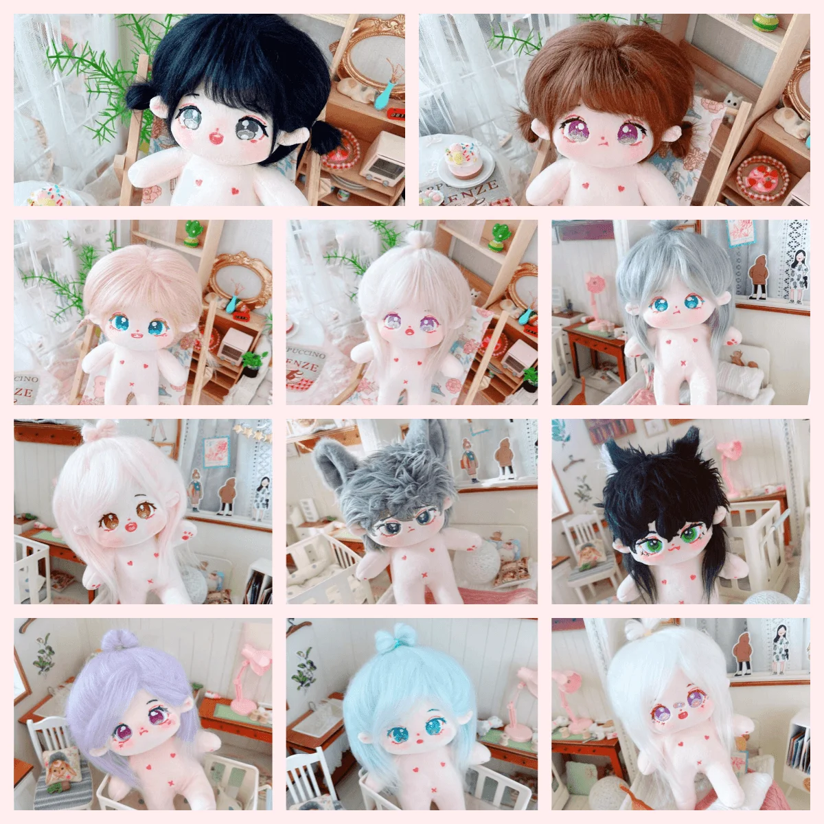 Wholesale 20 cm Grey Silk Hair Chibi Girl Cotton Doll Toy Plushie With Inner Skeleton