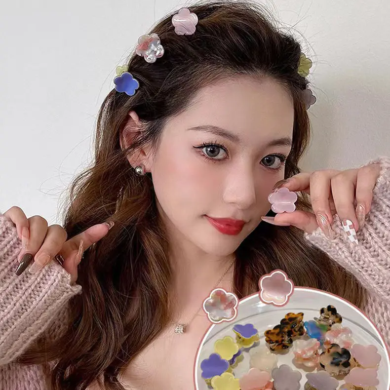 Korean Cute Girl Mini Grab Clip OEM Factory Acetic Acid Floral Hair Decoration Small Acetate Flower Hair Claws For Girls