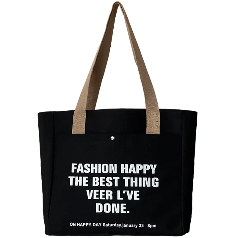 Canvas Shoulder Bag Reusable Canvas Tote Bag with Custom Printed Logo Large Organic Cotton Canvas Grocery Tote Shopping Bag