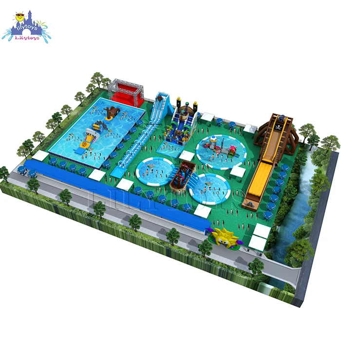 lilytoys inflatable pirate theme water park for kids big water fly slide for adult customized water park