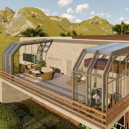Hollow Sunshine Double Lowes Garden Aluminum Sunroom Customized  House Insulating Glass Sliding Steel Removable Triangle Flat