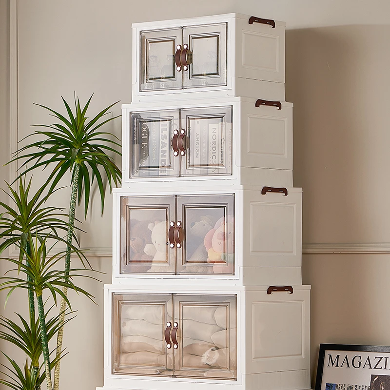 Clear White Foldable Folding PP Plastic Storage Boxes Organizer Bins Cabinet Containers with Lid Wheels