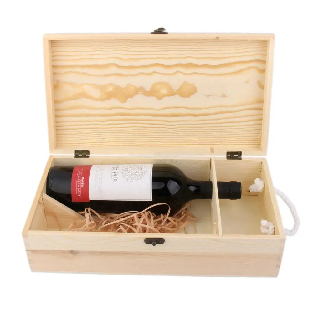 Wooden Wine Box Empty Dual Bottle Carrier Crate Case