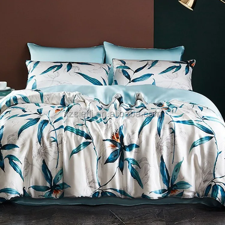 New Product Handmade Flower Printed 100% mulberry silk  Bedding Set  Silk duvet cover
