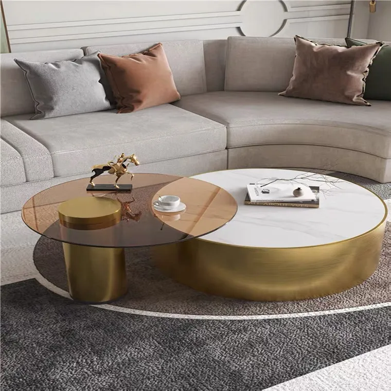 Modern light luxury rock board coffee table Nordic minimalist metal marble small apartment side table tea table combination