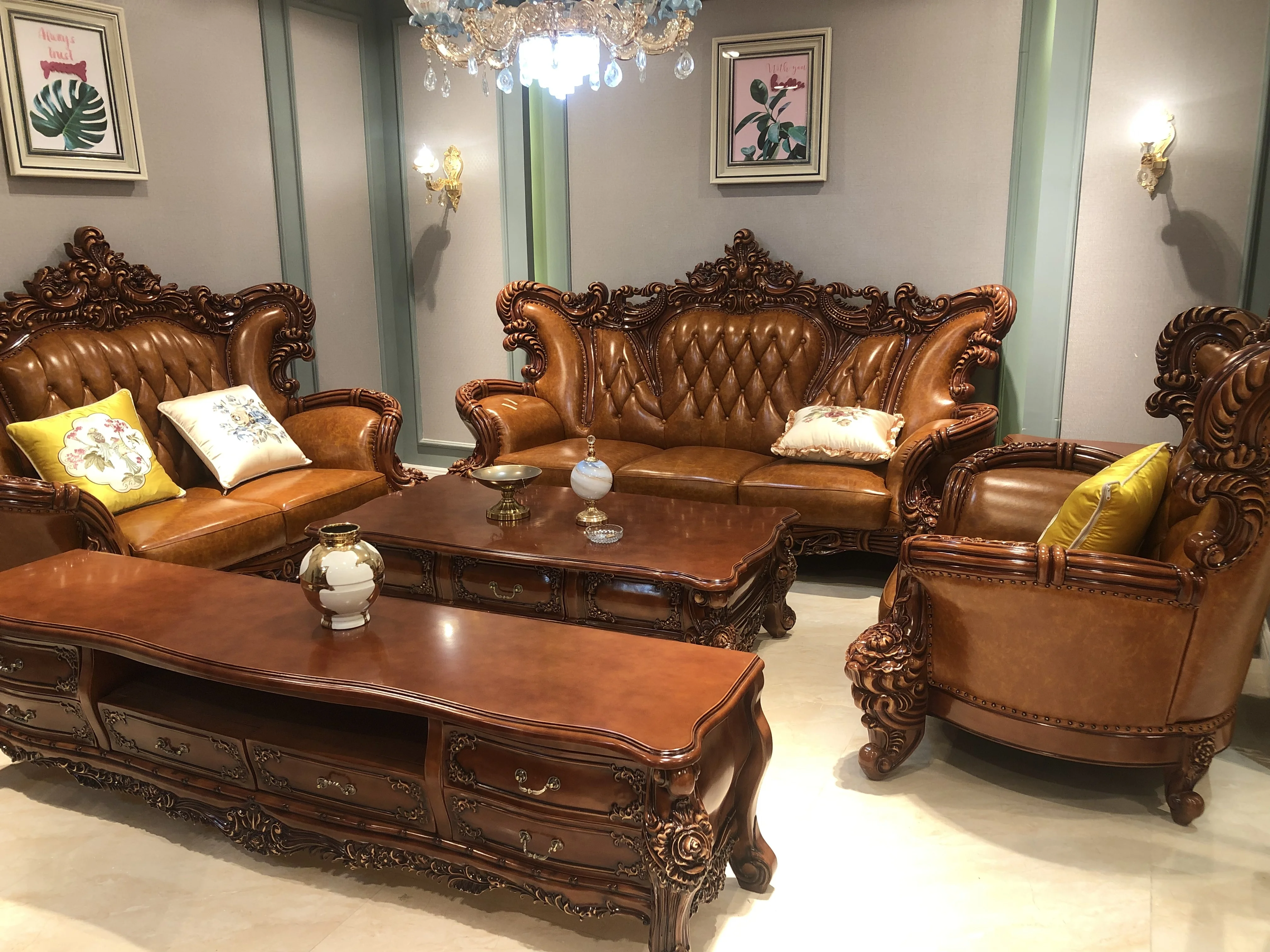 European-style  antique painting  Living Room Sofas old  6 seats sofa set